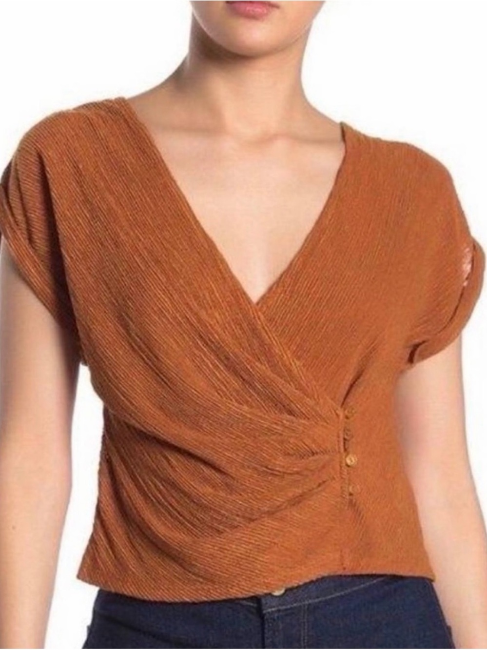 Astr the Label Rust Orange V-Neck Wrap Top Office Business Casual Size S